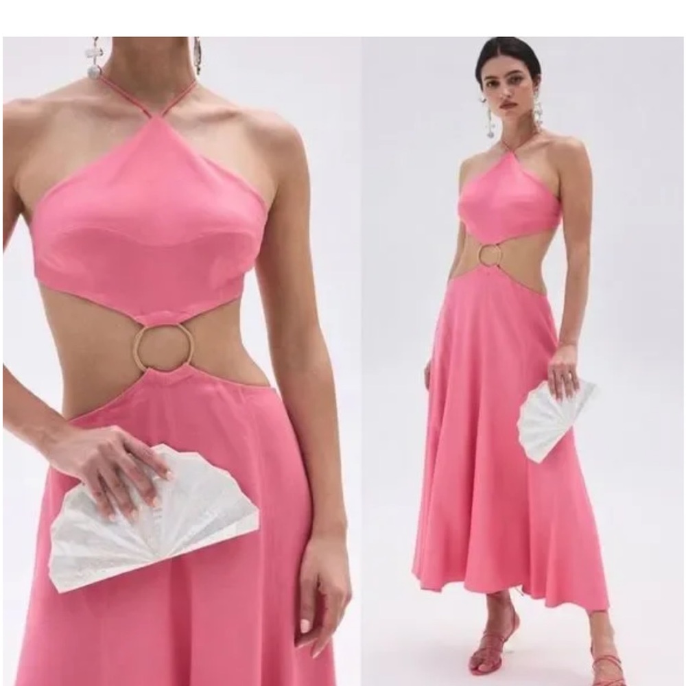 The Nadeesha midi dress from Cult Gaia in a bright and feminine pink.